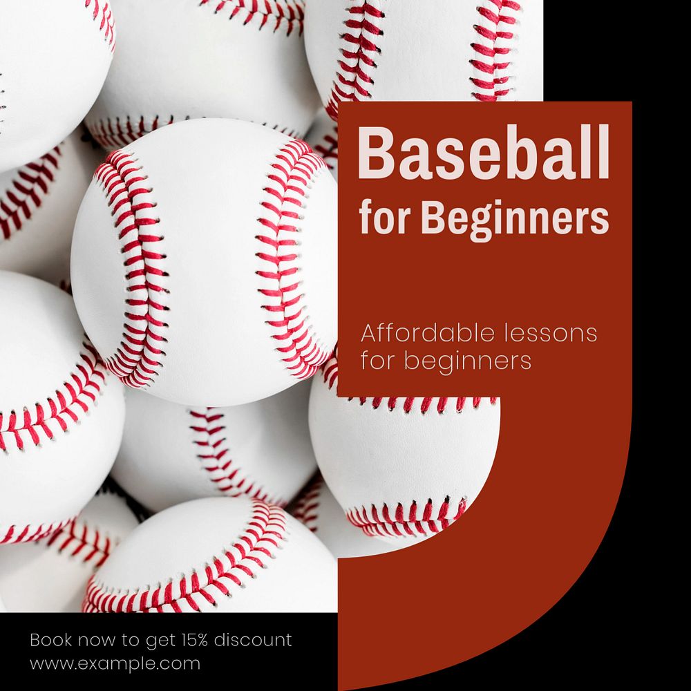 Baseball lessons Instagram post template, editable text