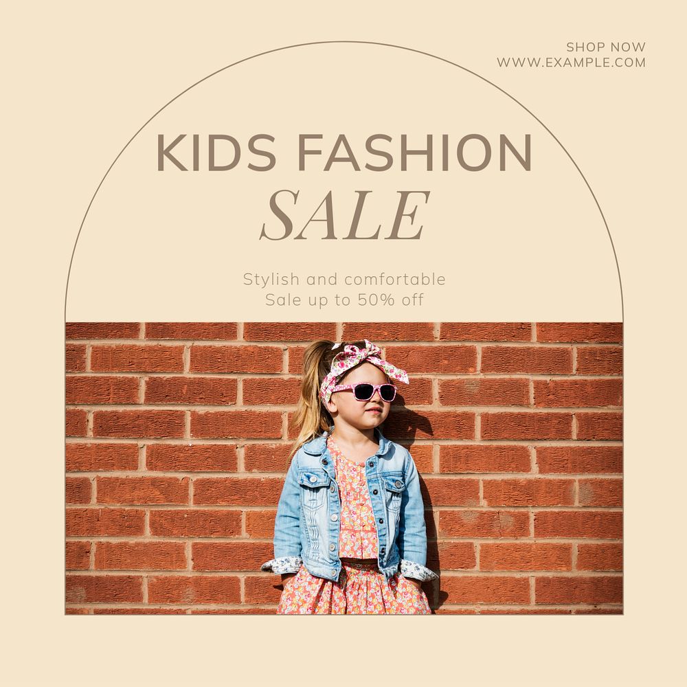 Kids fashion sale Instagram post template, editable text