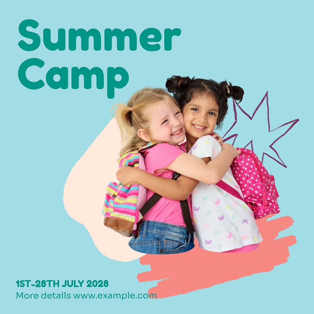 Summer camp Instagram post template, editable text