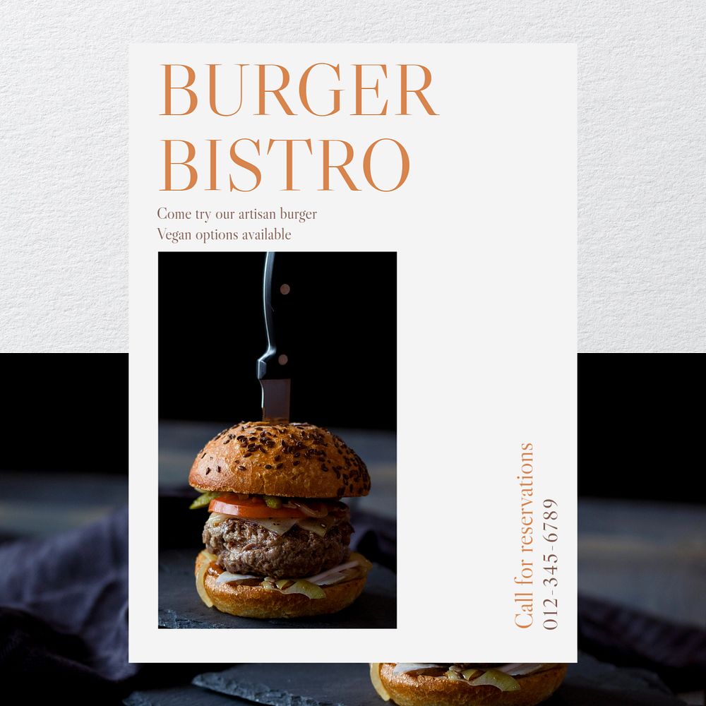 Burger bistro Instagram post template, editable text