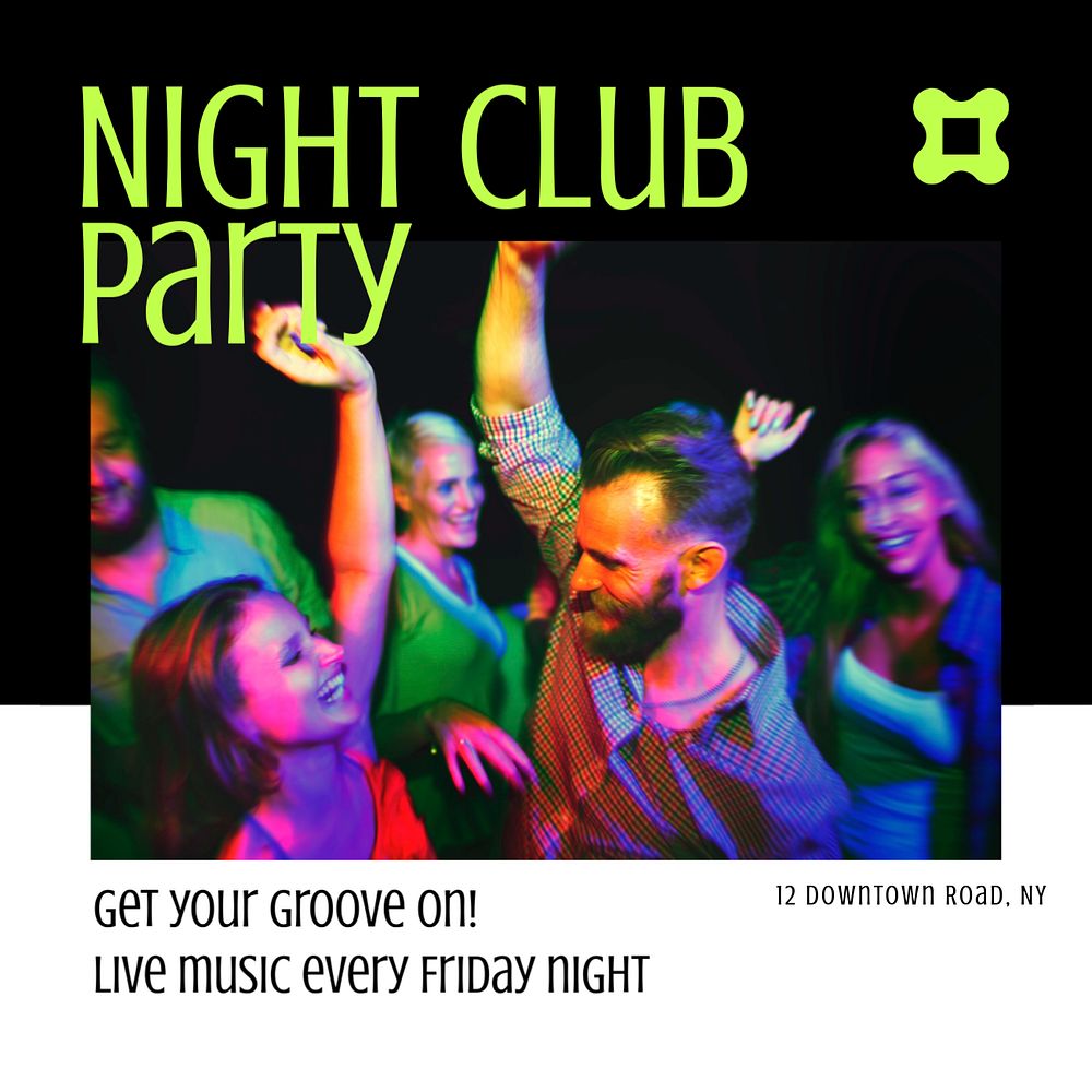 Night club party  Instagram post template, editable text