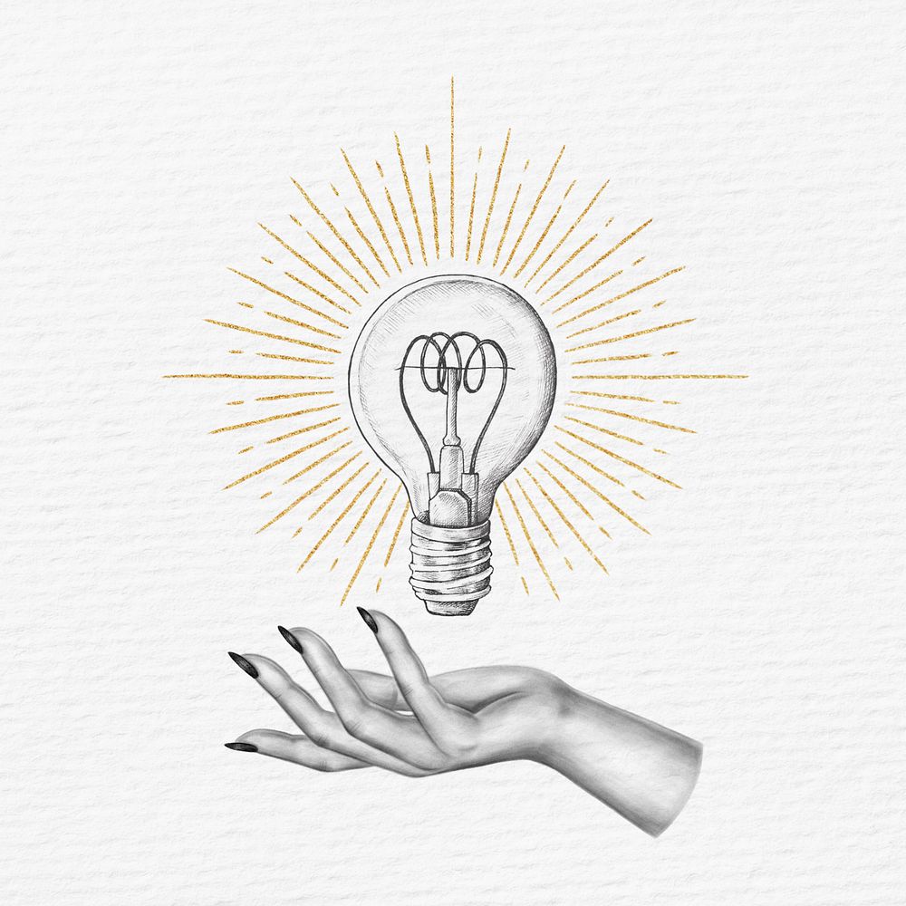 Lightbulb illustration, spiritual elements remix, editable design