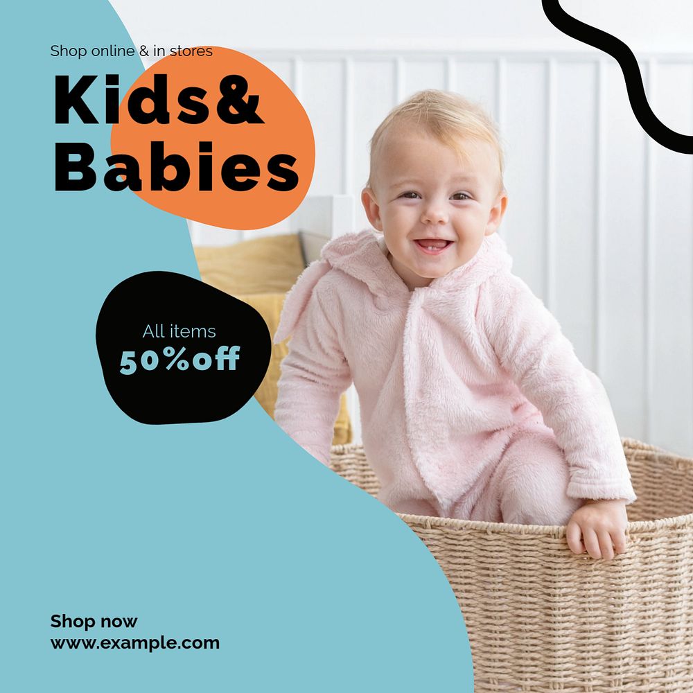 Sale, kid & baby Instagram post template, editable text