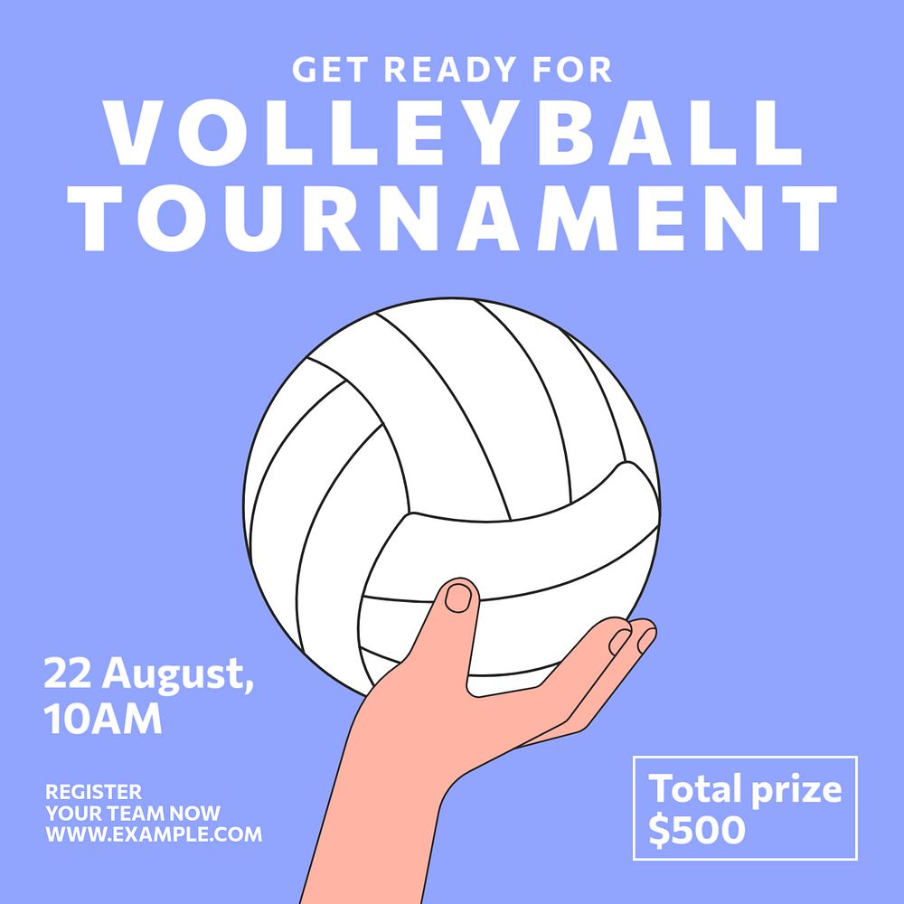 Volleyball tournament Instagram post template, editable text