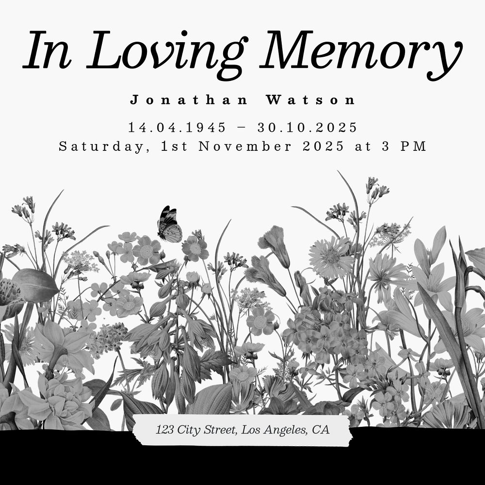 In loving memory Instagram post template, editable text