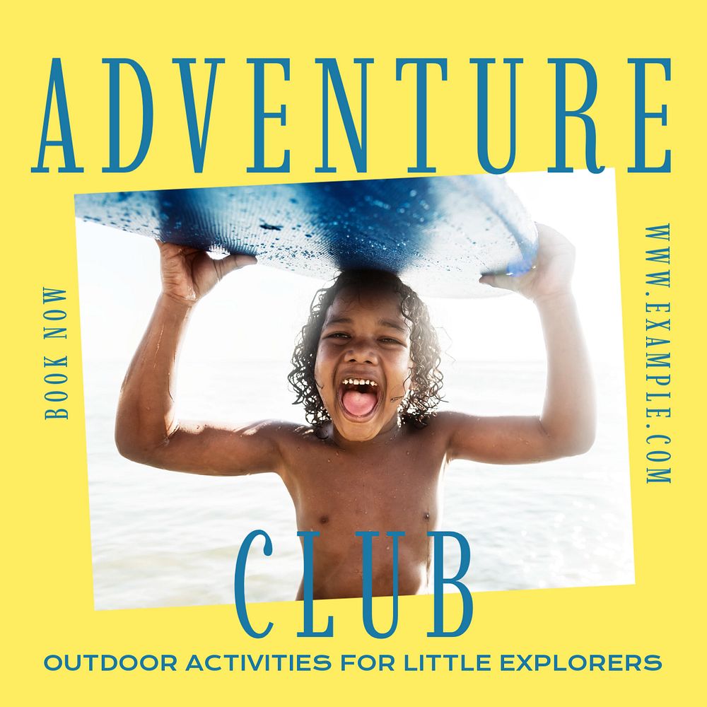 Kids adventure club Instagram post template, editable text