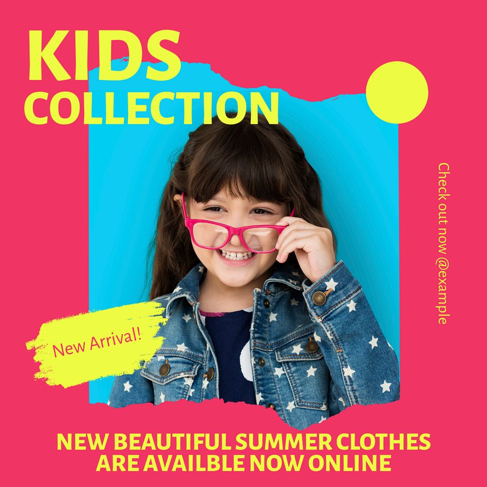 Kids collection Instagram post template, editable text