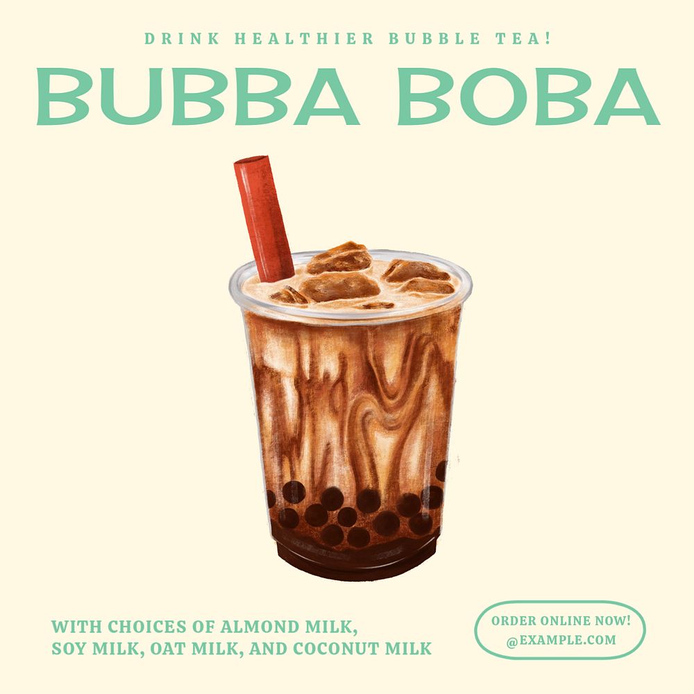 Healthy boba Instagram post template, editable text