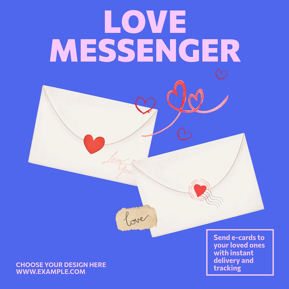 Love letter e-cards Instagram post template, editable text