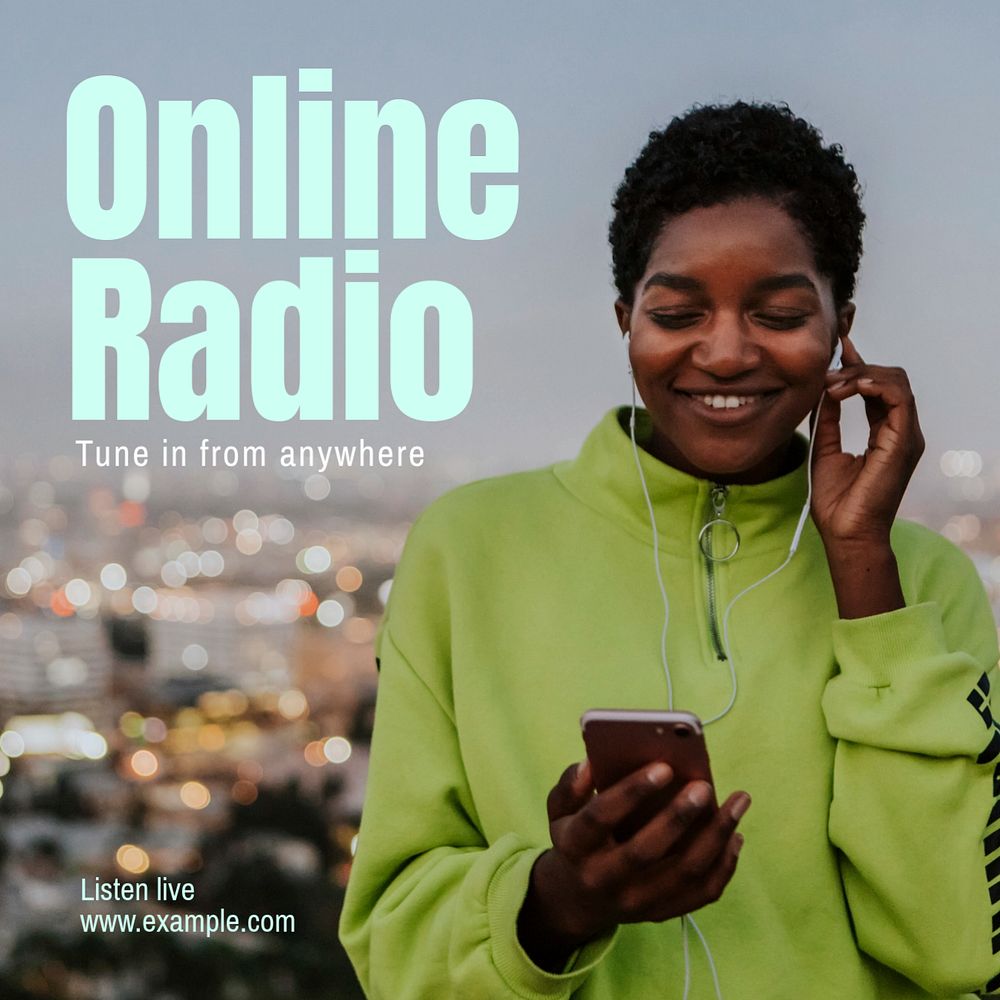 Online radio Instagram post template, editable text