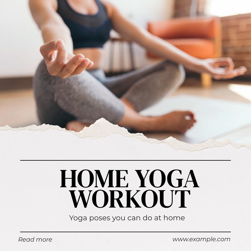 Home yoga workout Instagram post template, editable text