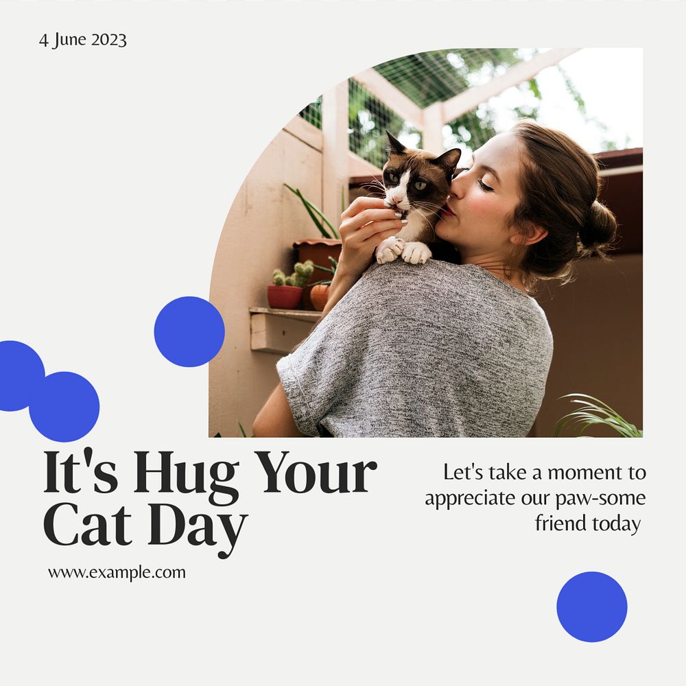 Hug your cat day Instagram post template, editable text