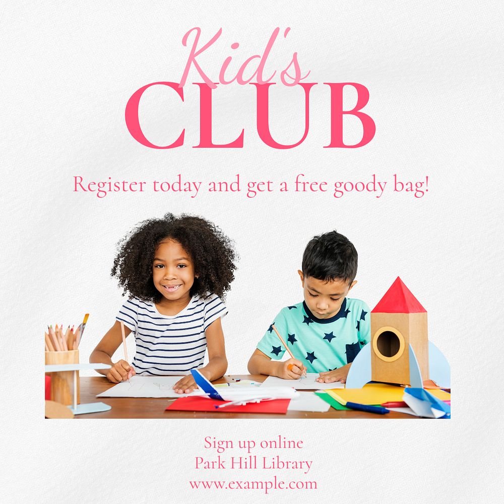 Kid's club Instagram post template, editable text