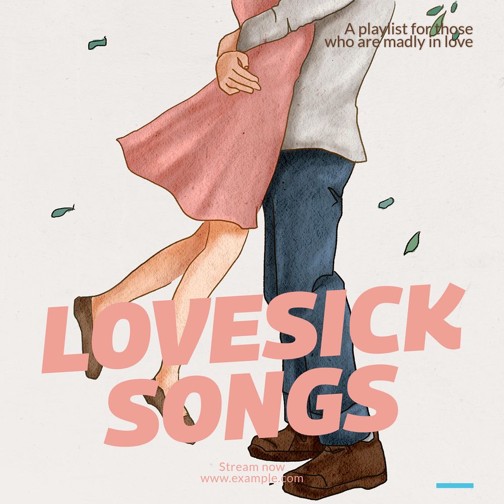 Lovesick songs Instagram post template, editable text