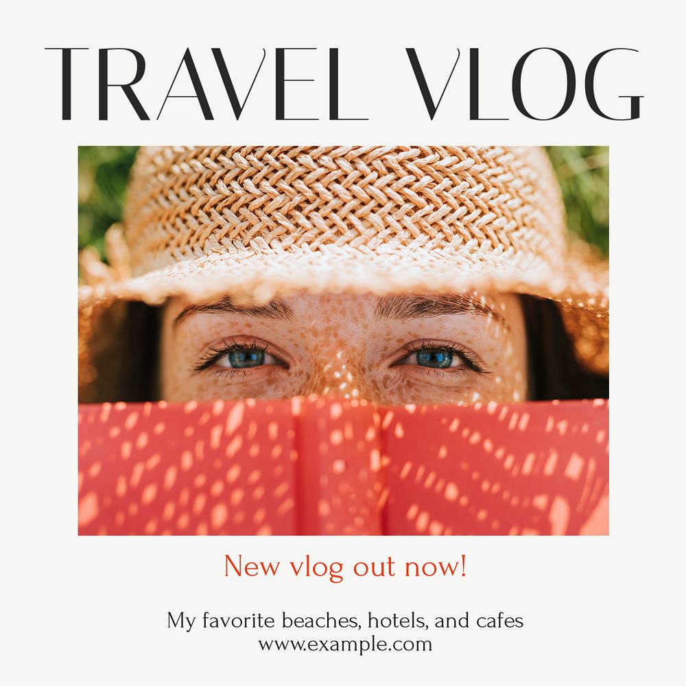 Travel vlog Instagram post template, editable text