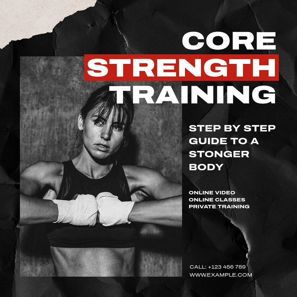 Core strength training Instagram post template, editable text