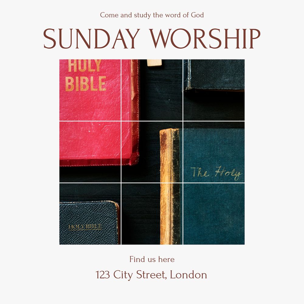 Sunday worship Instagram post template, editable text