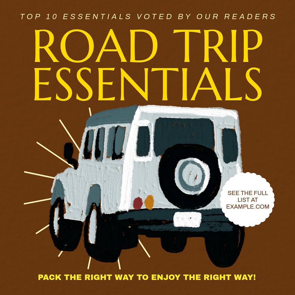 Road trip essentials Instagram post template, editable text