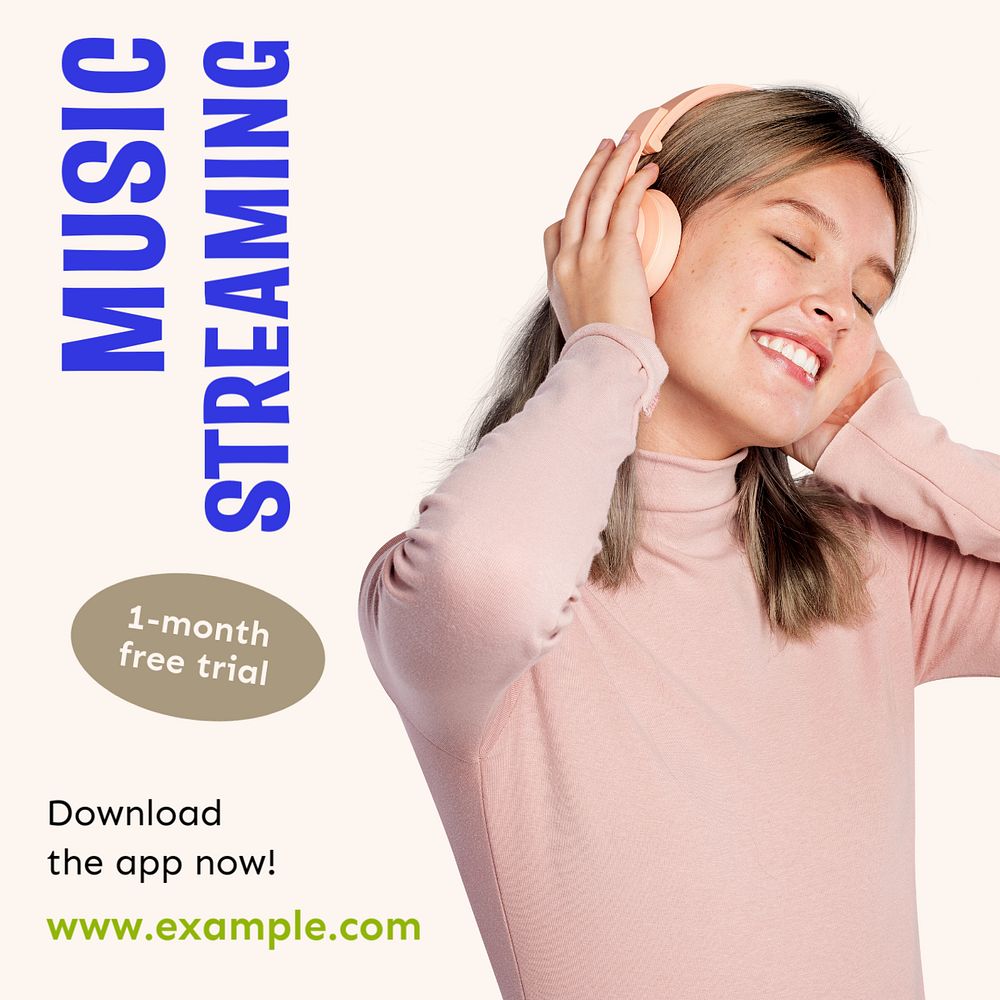 Music streaming  Instagram post template, editable text