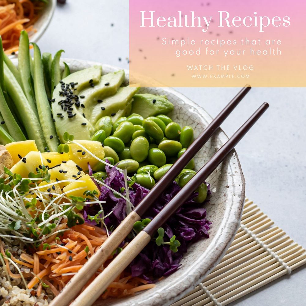 Healthy recipes Instagram post template, editable text