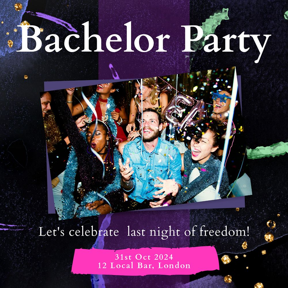 Bachelor party Instagram post template, editable text