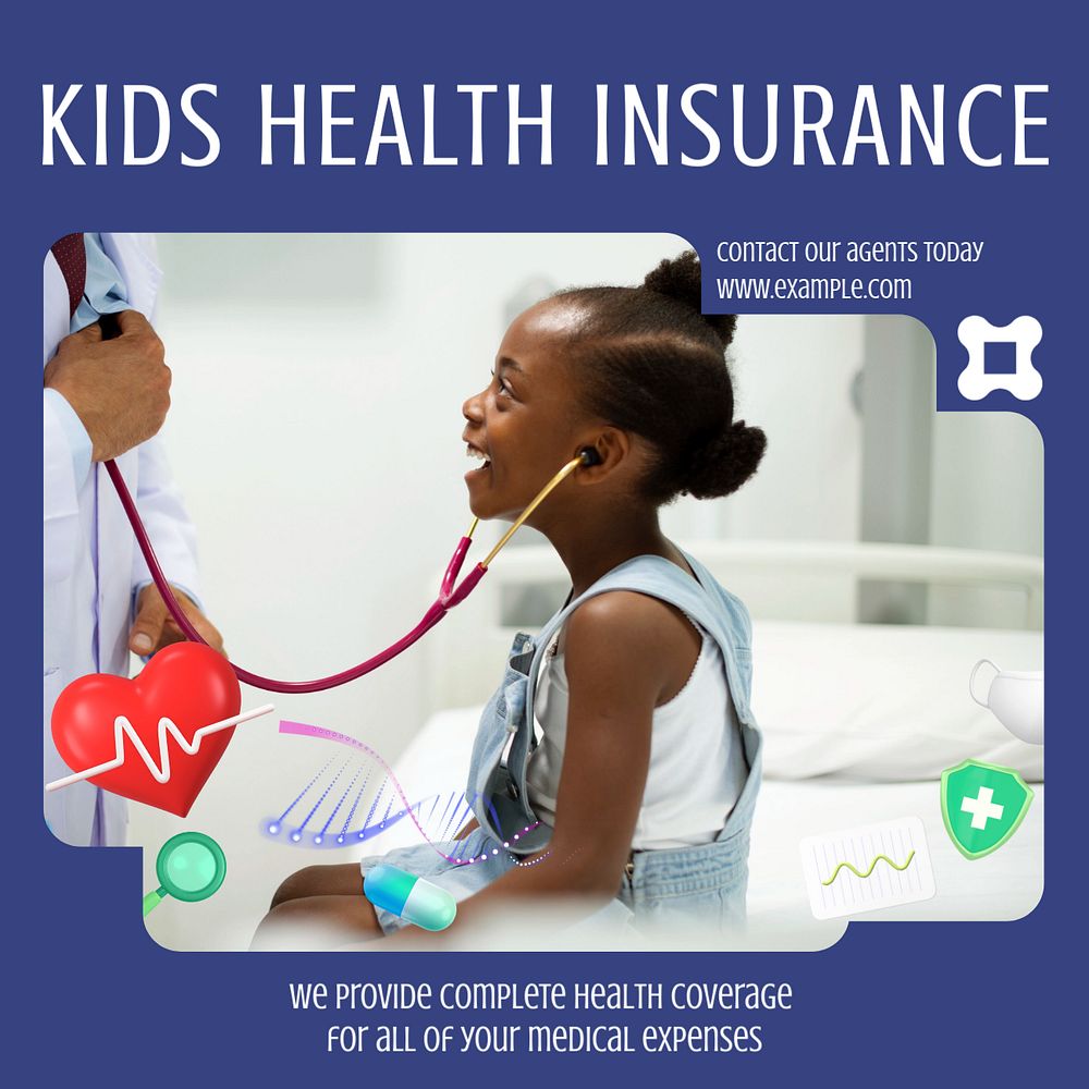 Kids insurance Instagram post template, editable text