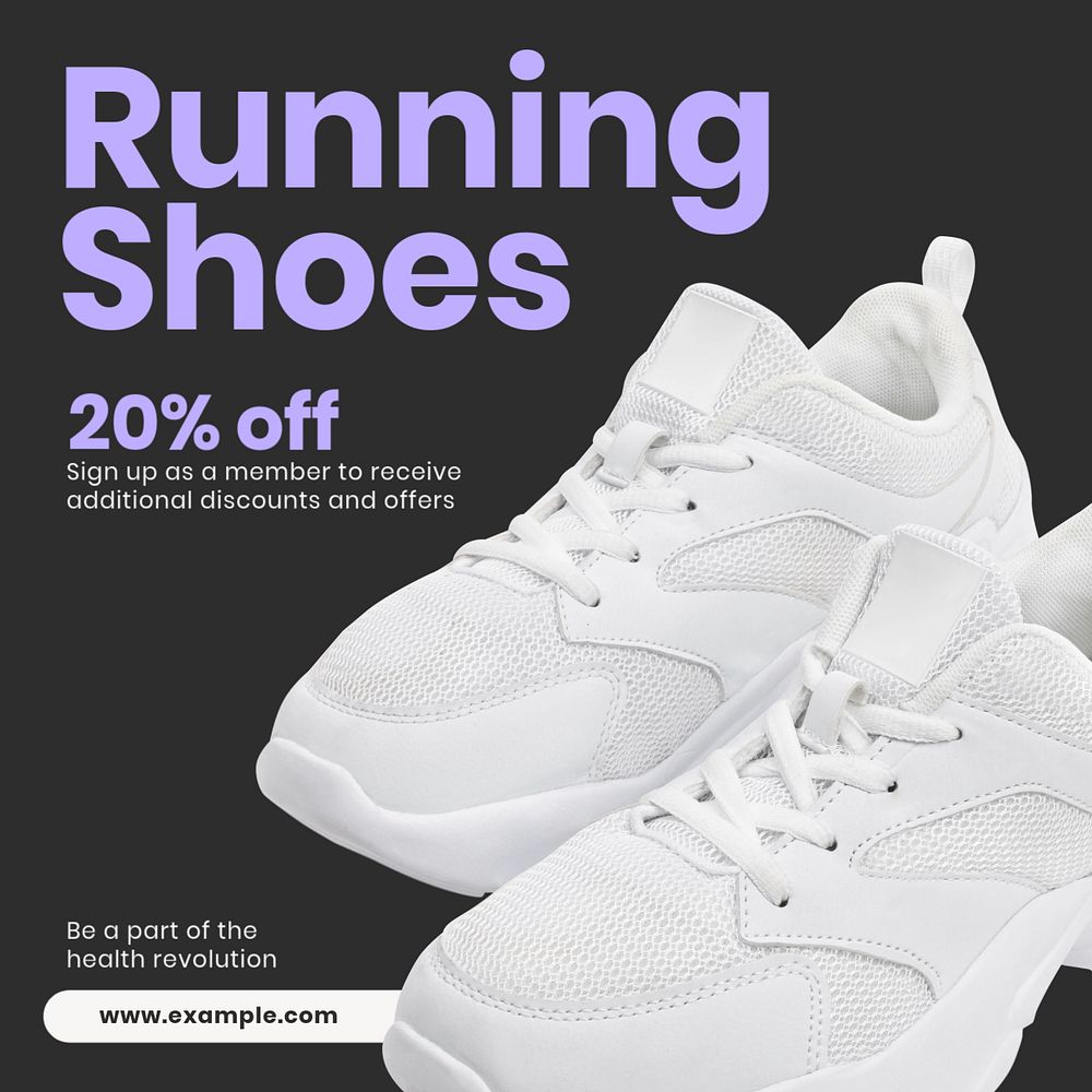 Running shoes sale  Instagram post template, editable text