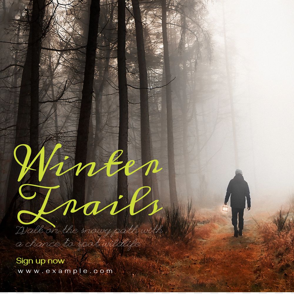 Winter trails Instagram post template, editable text