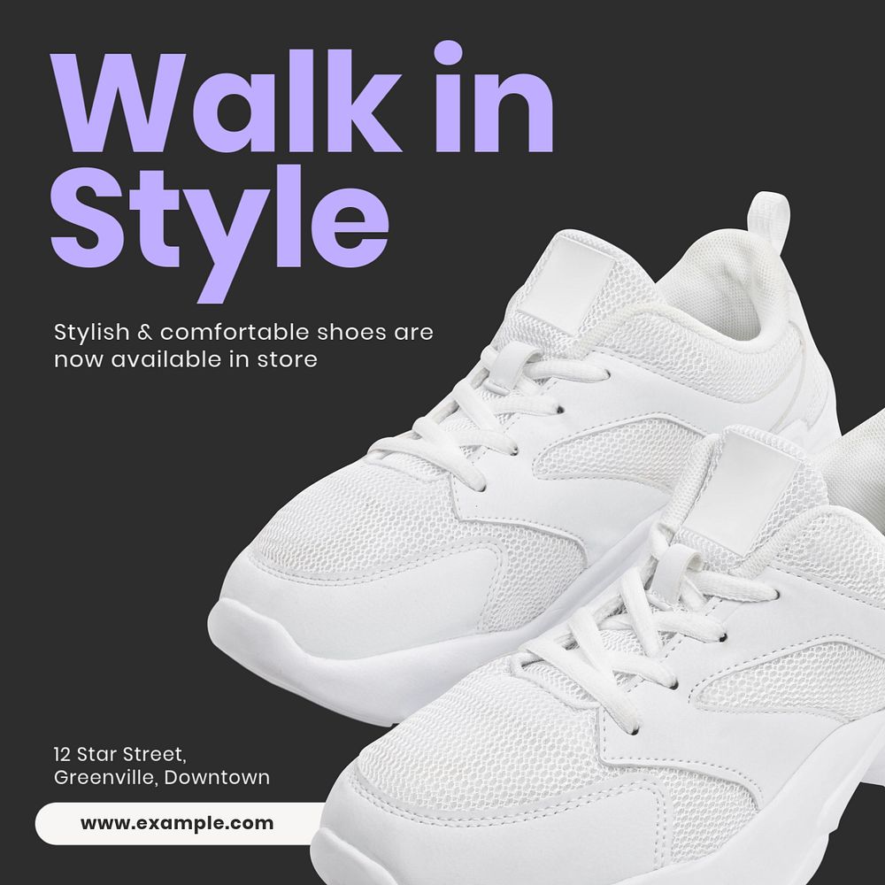 Walking shoes Instagram post template, editable text