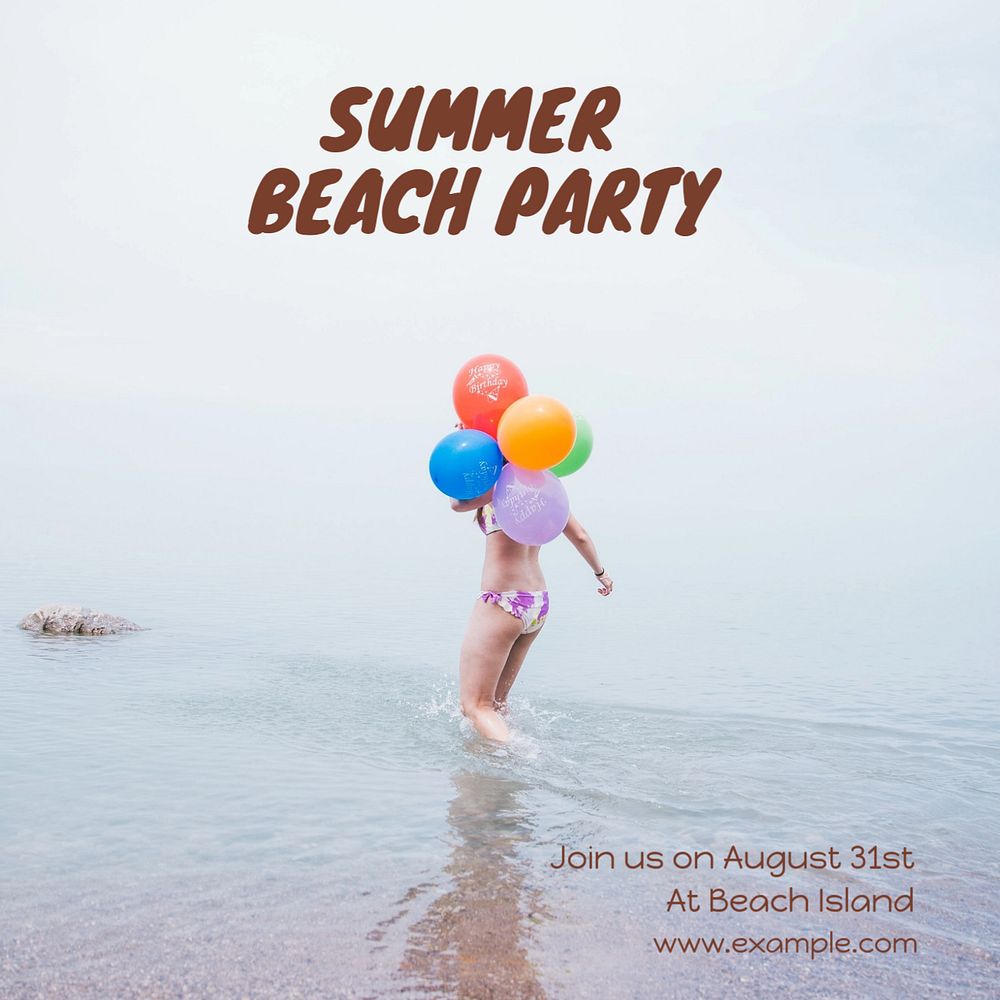 Beach party Instagram post template, editable text