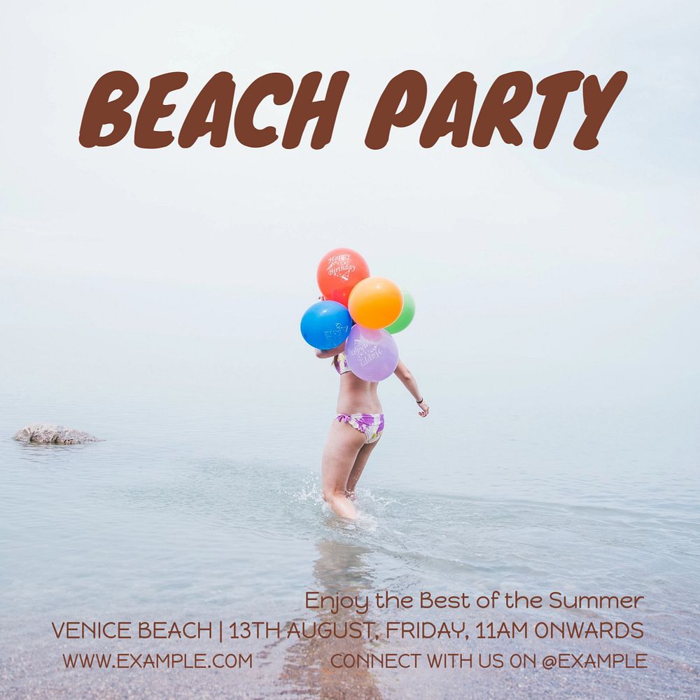 Beach party summer Instagram post template, editable text