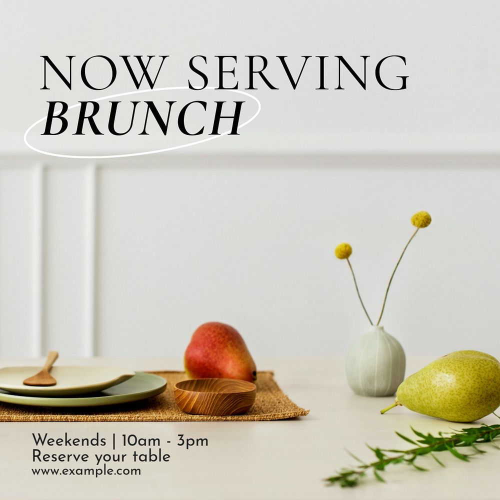 Now serving brunch Instagram post template, editable text