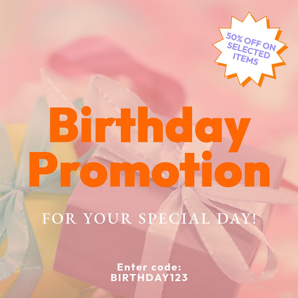 Birthday promotion Instagram post template, editable text