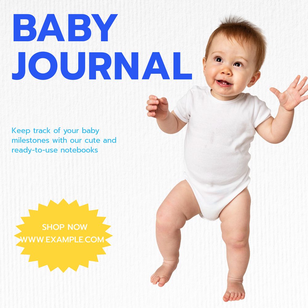 Baby journal Instagram post template, editable text