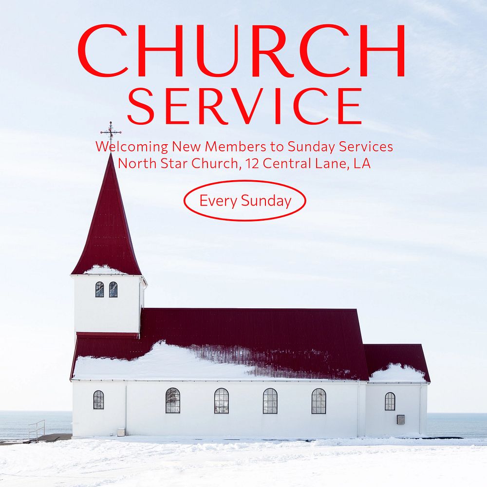 Church service Instagram post template, editable text