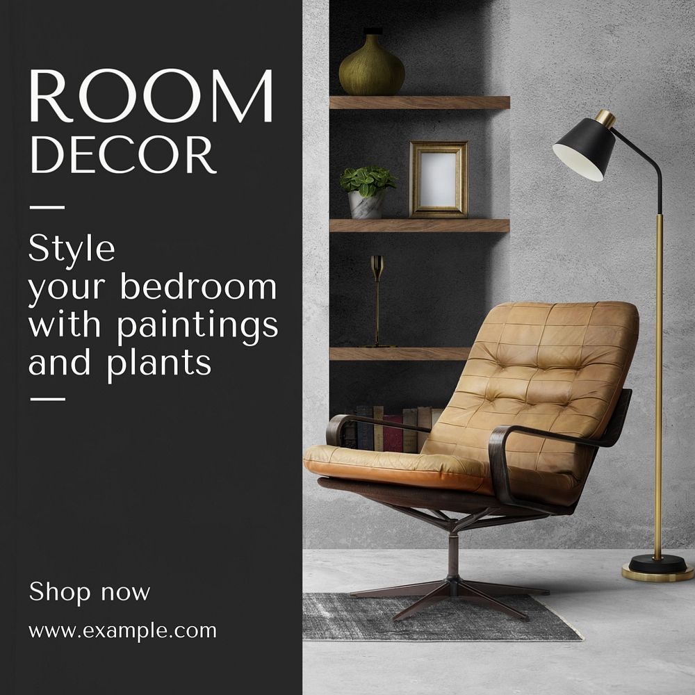 Room decoration Instagram post template, editable text