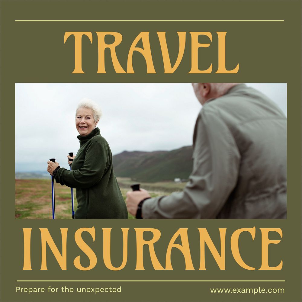 Travel insurance Instagram post template, editable text