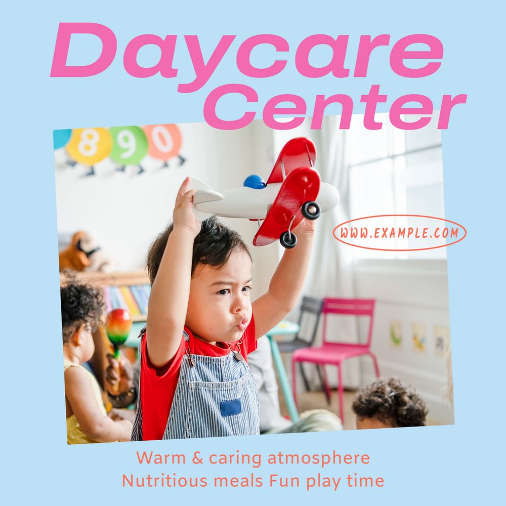 Rainbow butterfly daycare Instagram post template, editable text