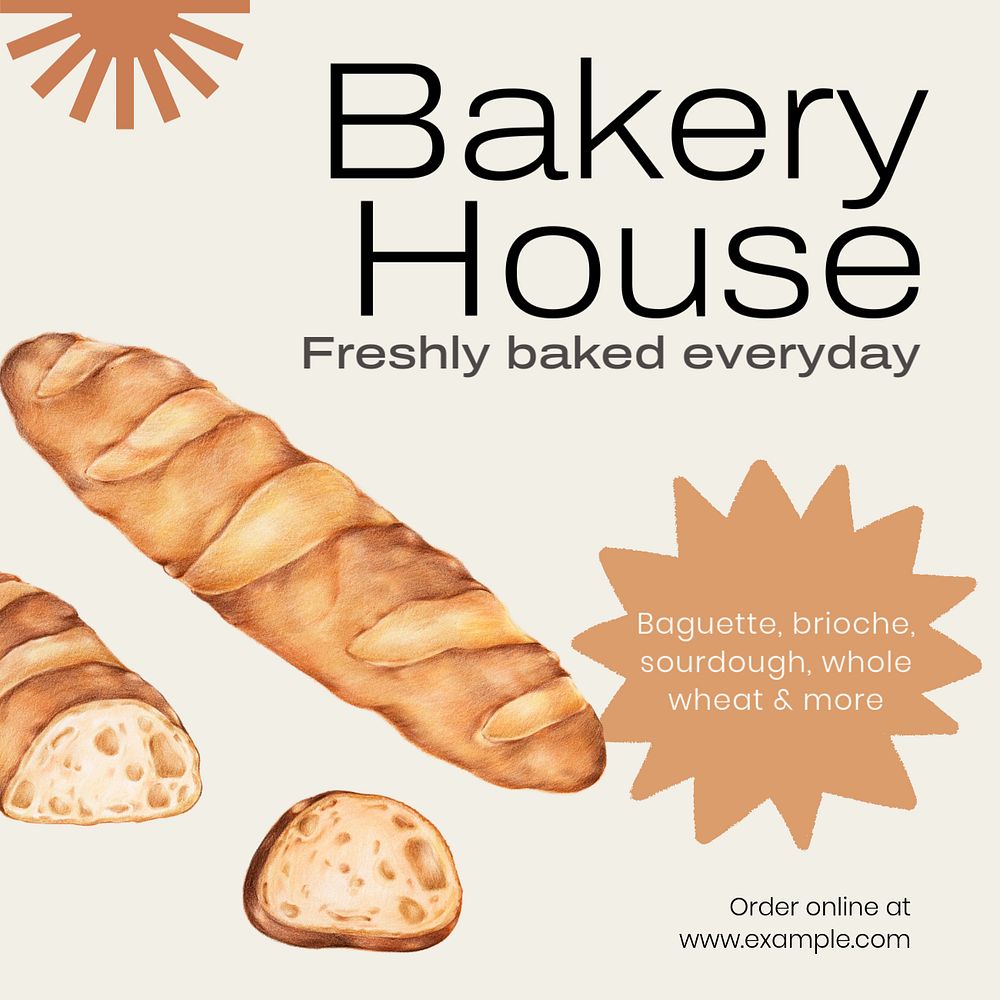 Bakery shop Instagram post template, editable text