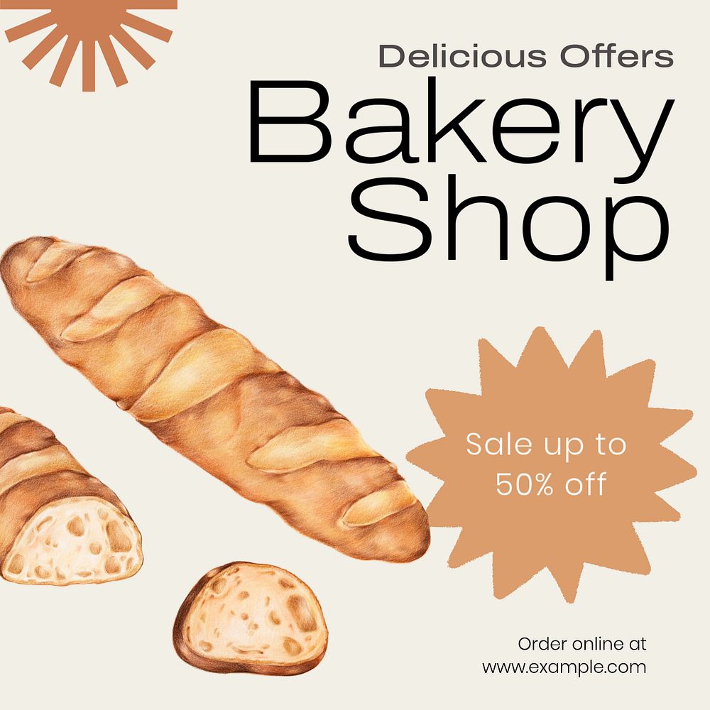 Bakery shop Instagram post template, editable text