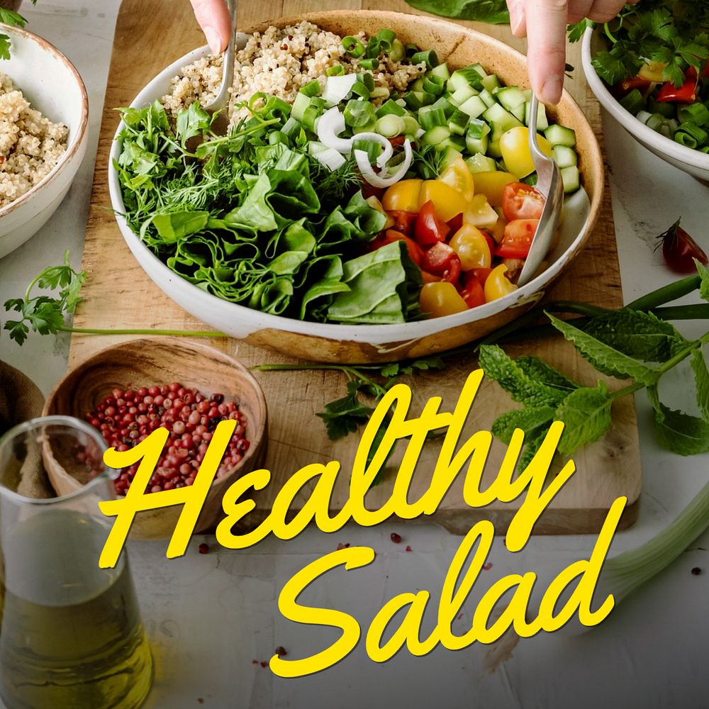 Healthy salad Instagram post template, editable text