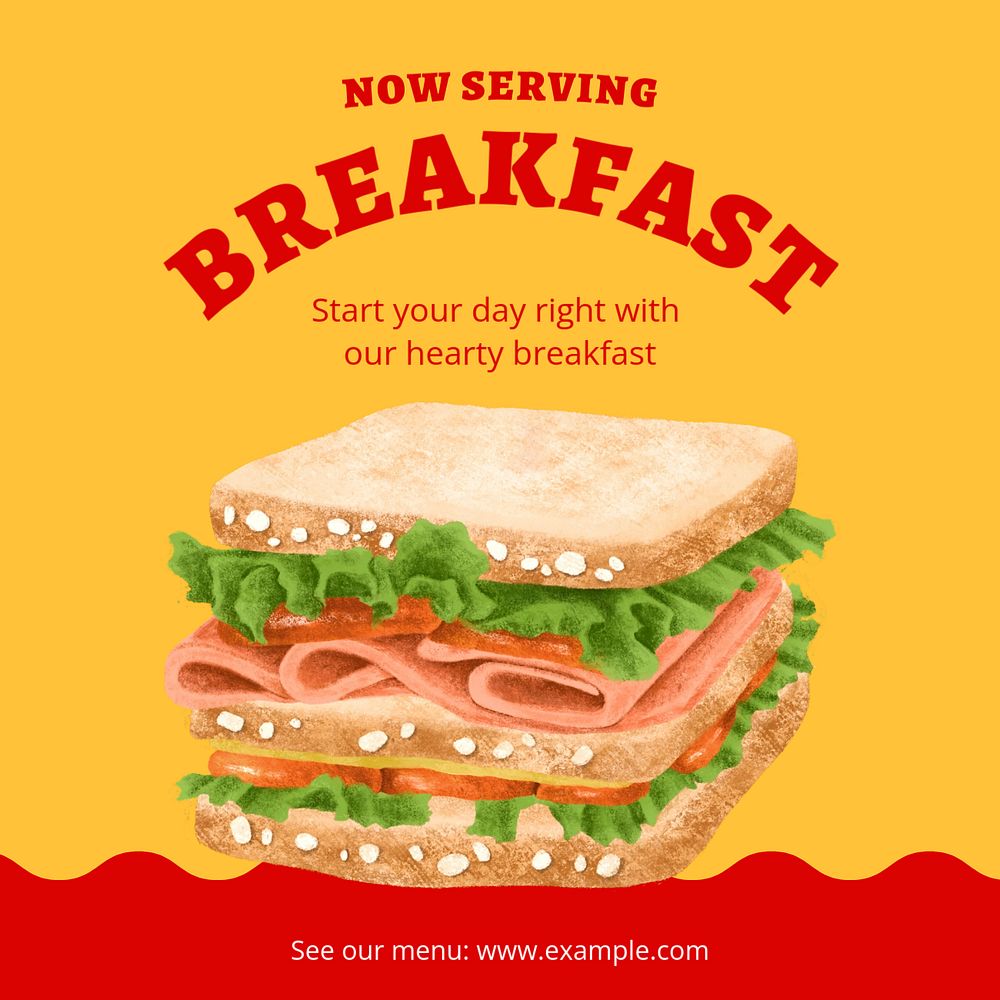 Breakfast restaurant ads Instagram post template, editable text