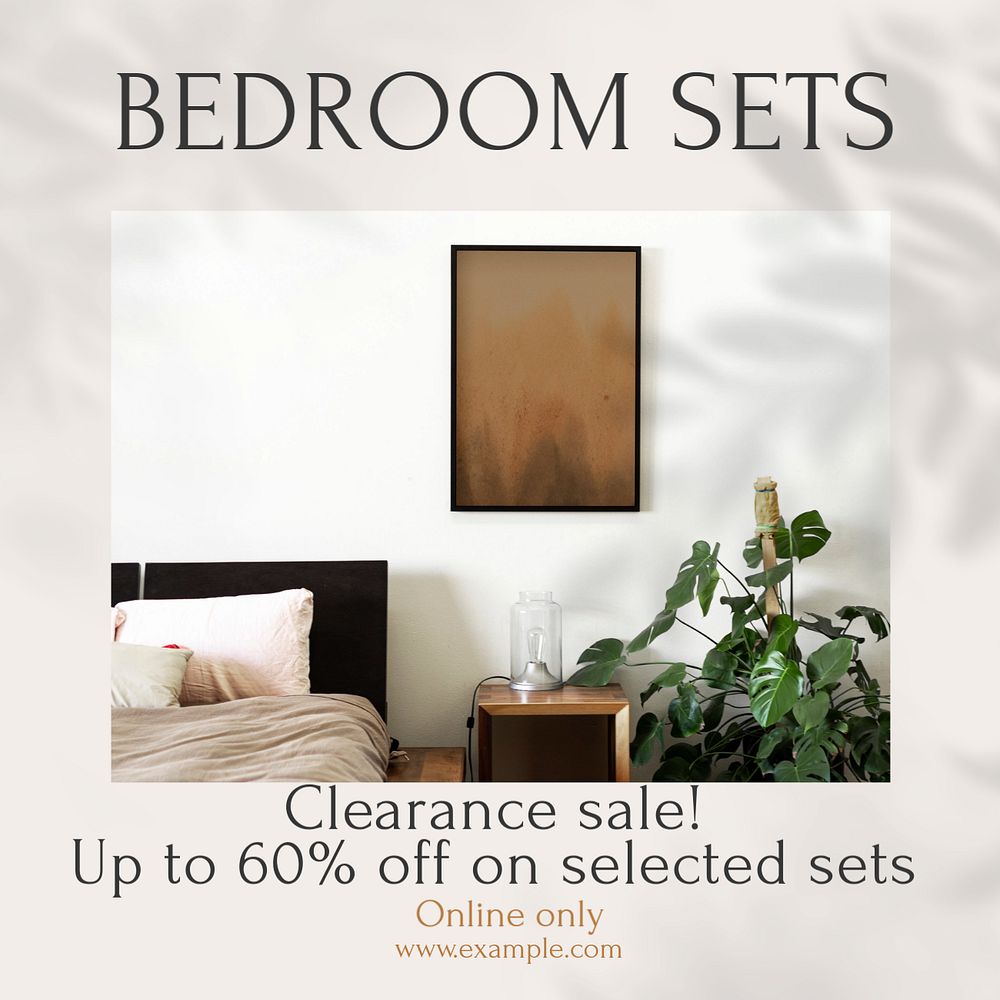 Bedroom sale Instagram post template, editable text