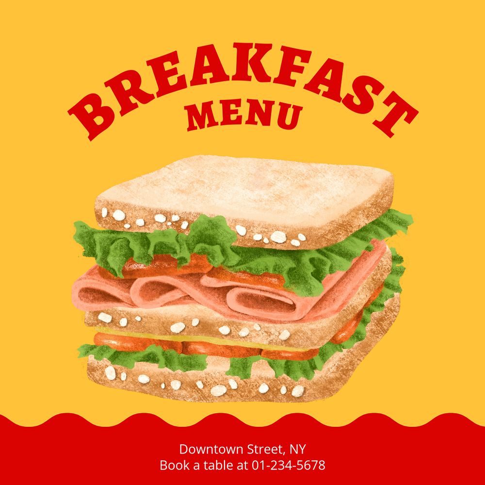 Breakfast menu Instagram post template, editable text