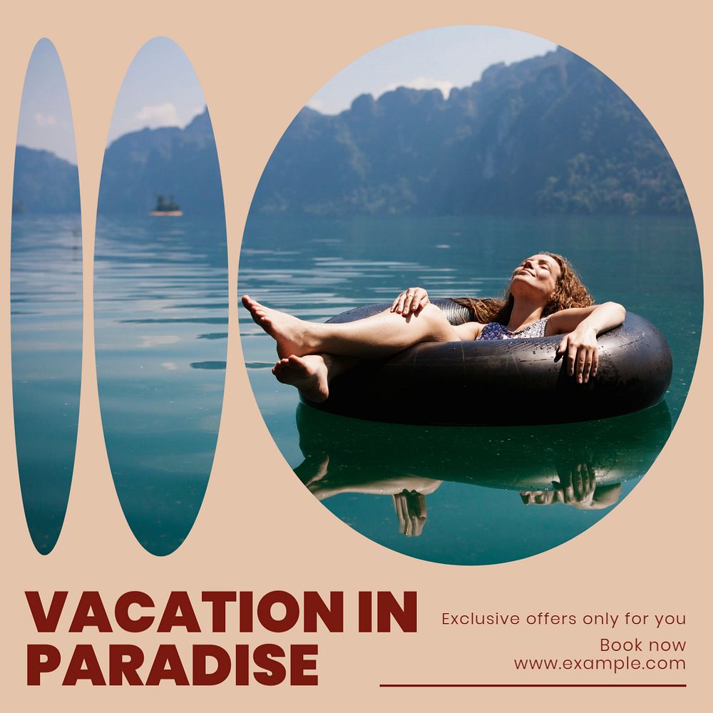 Vacation in paradise Instagram post template, editable text