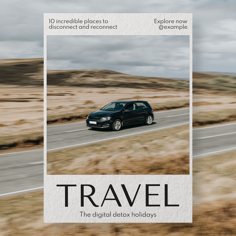 Travel Instagram post template, editable text