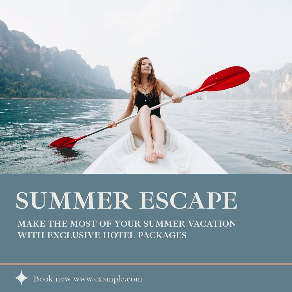 Summer escape Instagram post template, editable text