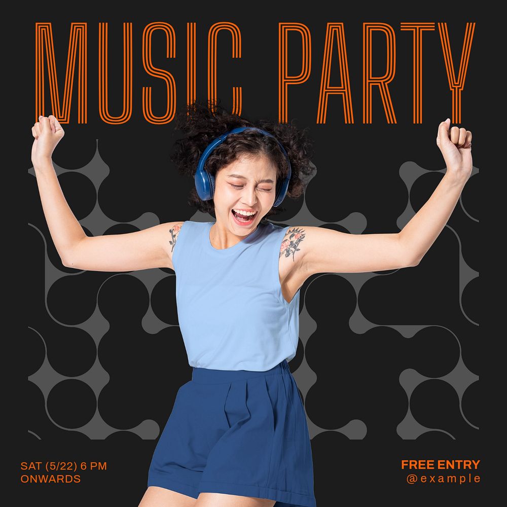 Music party Instagram post template, editable text