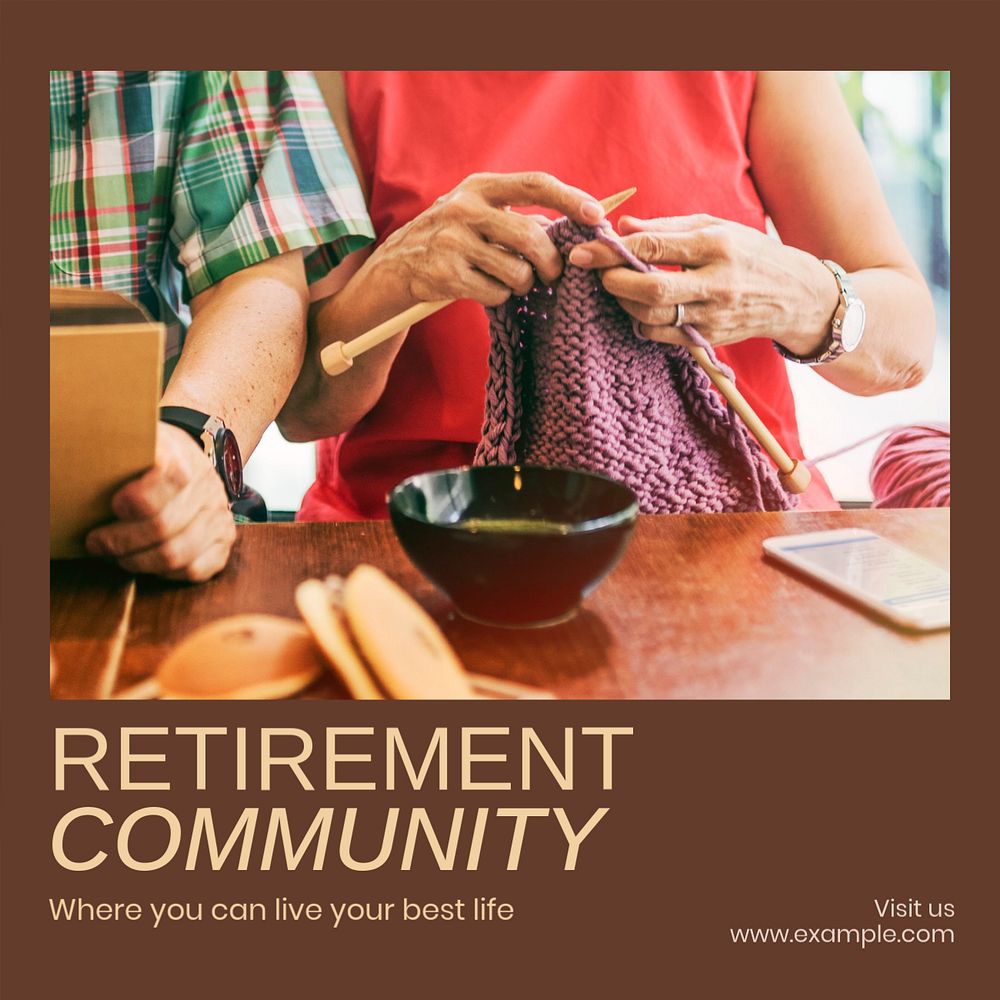 Retirement community Instagram post template, editable text