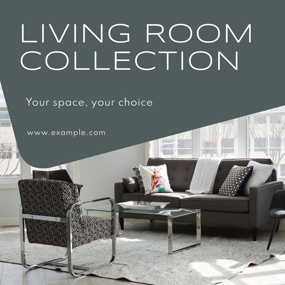 Living room decor Instagram post template, editable text